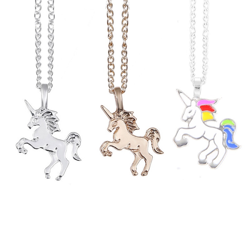 Modeschmuck Tier Pferd Einhorn Cartoon Emaille Einhorn Anhänger Halskette für Frauen Mädchen Kinder Kinder