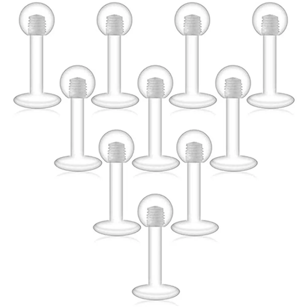 10PC/set Clear Acrylic Lip Rings Monroe Labret Studs Piercing Jewelry Bioflex Ear Tragus Helix Earring Retainer 6/8/10mm: black / Light Yellow Gold Color