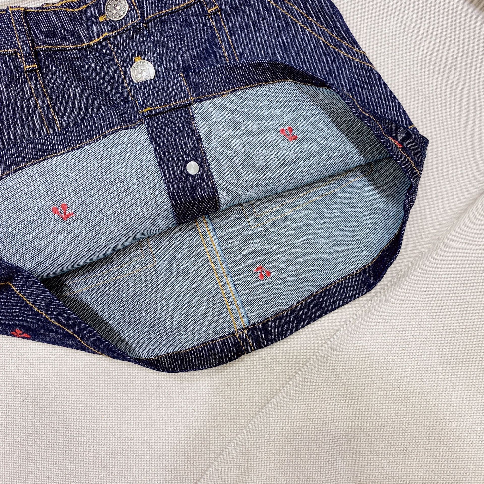 Efterår piger nederdel mørk marineblå farve broderet rød kirsebær mønster piger denim nederdel presell 12th oktober skib