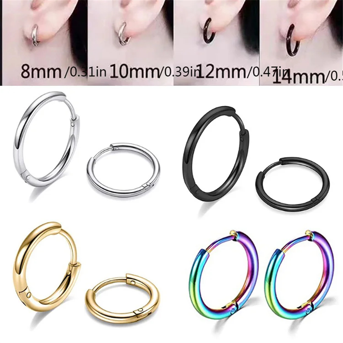 Pendientes de aro pequeños de acero inoxidable 316L, simplicidad de , cartílago, Tragus, Concha, hélice delantera, joyería para Piercing en la oreja, 2/8 Uds.