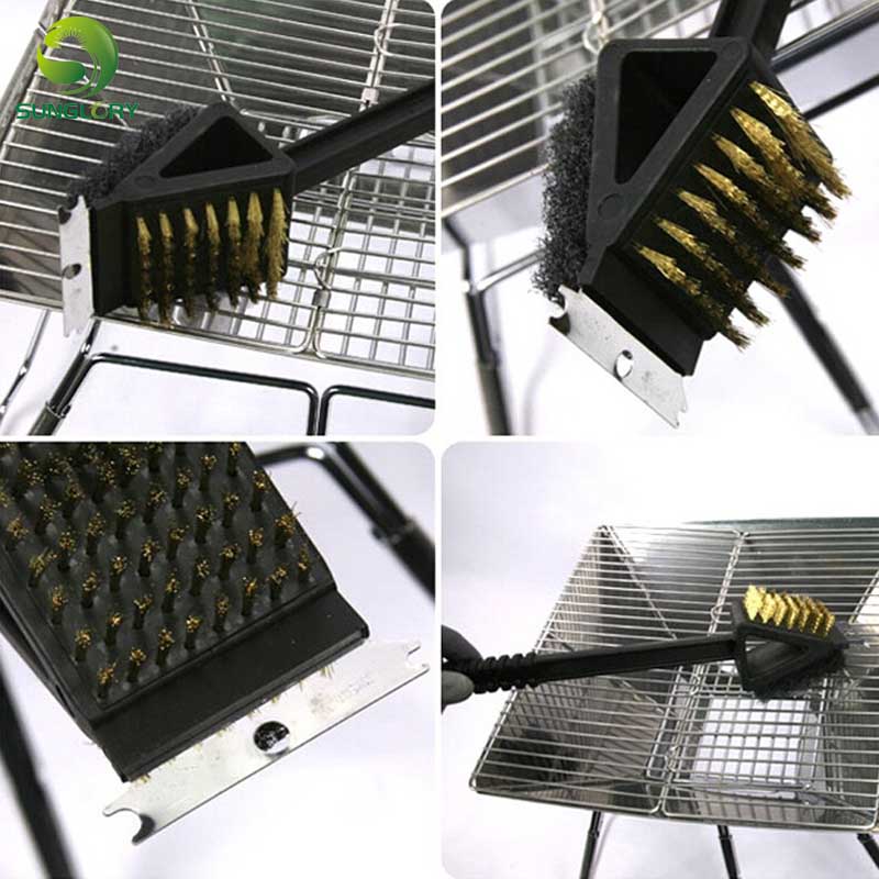 3 in 1 kobbertråd grillbørste med skraber langt skaft rustfrit stål grill grill ovn rengøringsværktøj grillbørste rengøringsmiddel