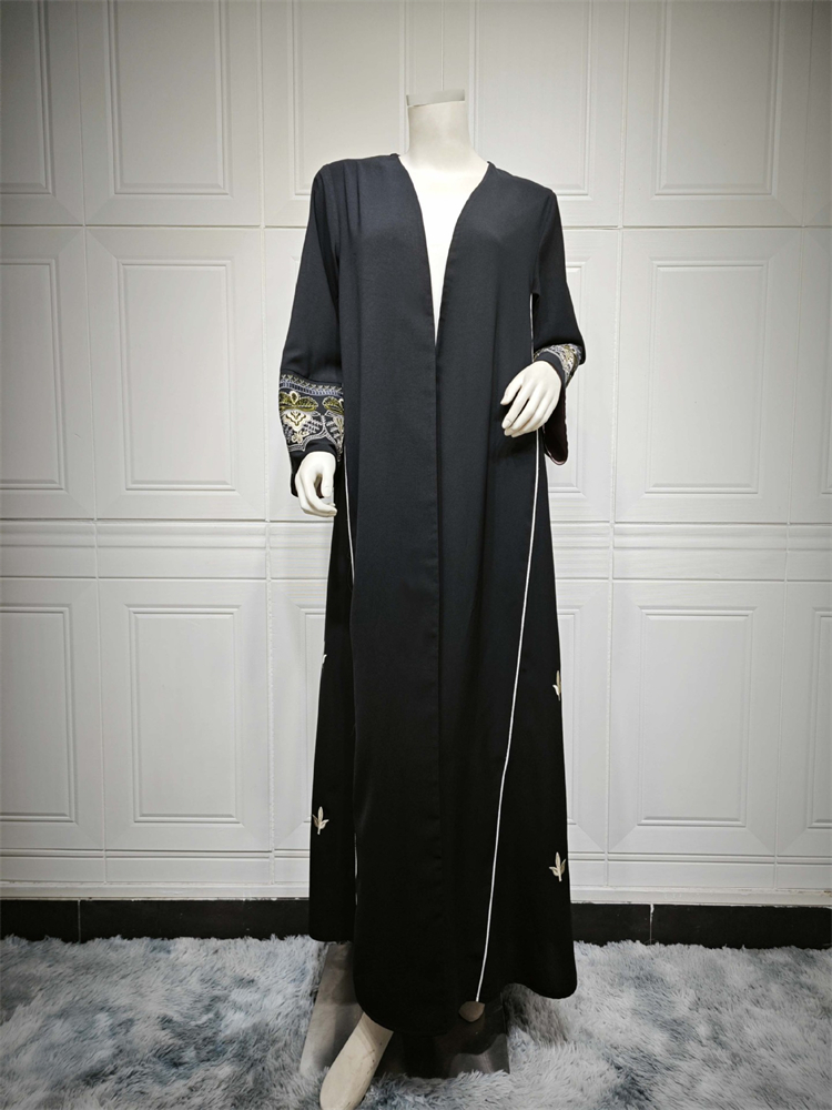 Ramadan eid svart broderi öppen modest abaya dubai sommar muslimsk kimono abayas för kvinnor kaftanklänningar islamiska kläder