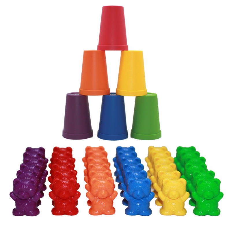 1 set Zählen Bears Mit Stapeln Tassen Montessori Regenbogen Passende Spiel Farbe Sortierung Spielzeug Für Kleinkinder Baby aufkleber Tweeze: 6cup60 bear