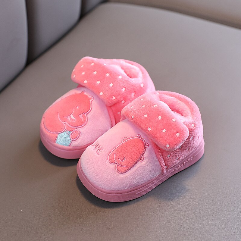 BAMILONG Toddler Slippers Kids Baby Shoes Plush Girls Boys Cute Indoor Cartoon Floor Shoes Winter Warm Casual Home Shoes S383: Pink / 15(Length 14.0cm)