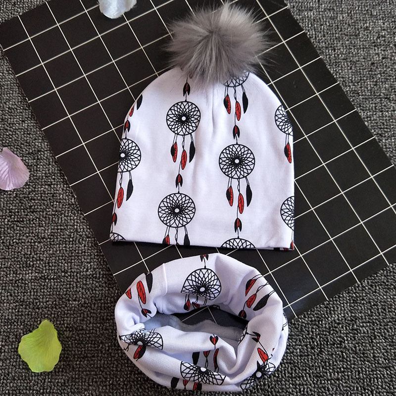 Baby Muts Sjaal Set Print Katoen Kinderen Cap Kraag Kids Jongens Meisjes Mutsen Baby Peuter Hoeden Sjaals Winter Hoeden Voor 1-3T