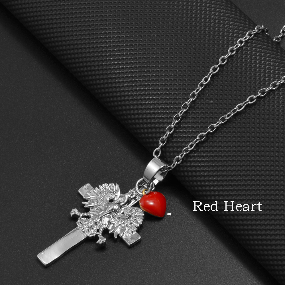 Anniyo Polen Adler überqueren mit Herz Anhänger Halsketten Pro Frauen Mädchen,Polska Stangen Schmuck #381061N: 60cm / Überzug Pistole