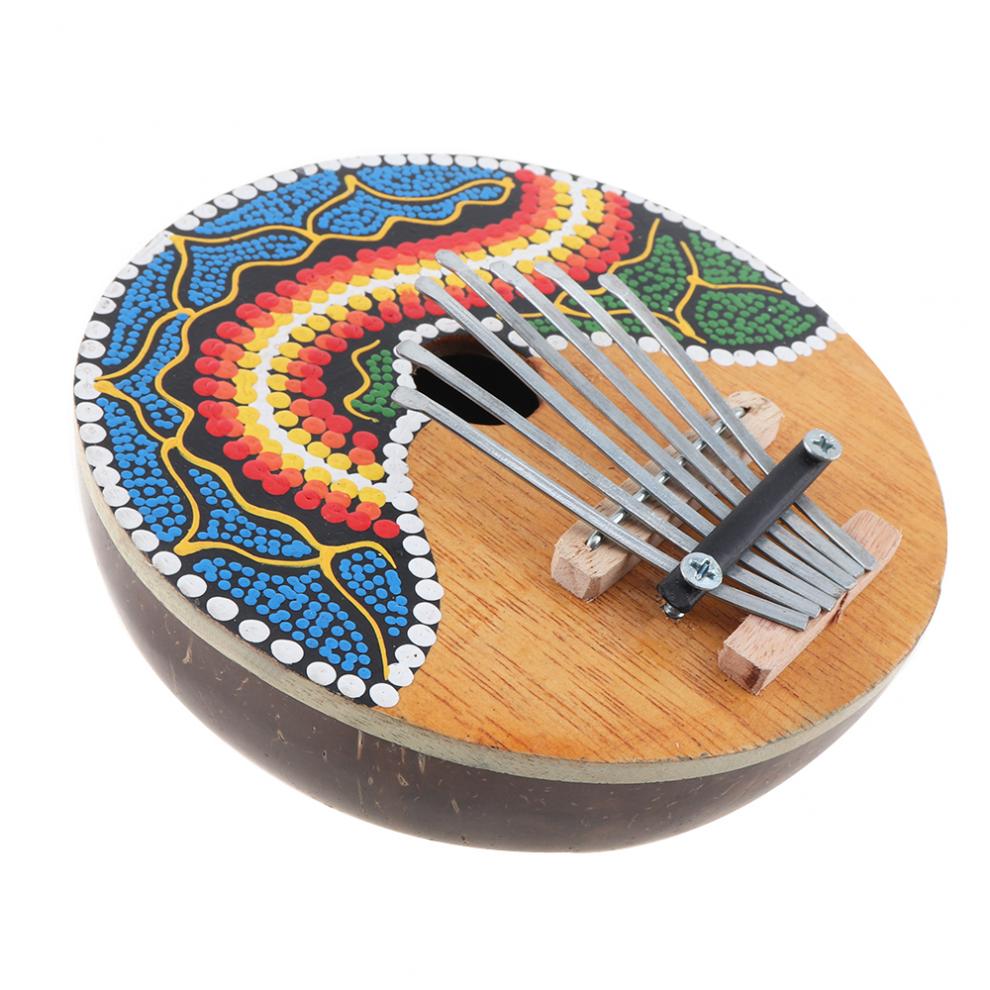 7 nøkkel kalimba farget tegning kokosnøtt skall tommel piano mbira naturlig kokosnøtt skall finger piano mini musikkinstrument
