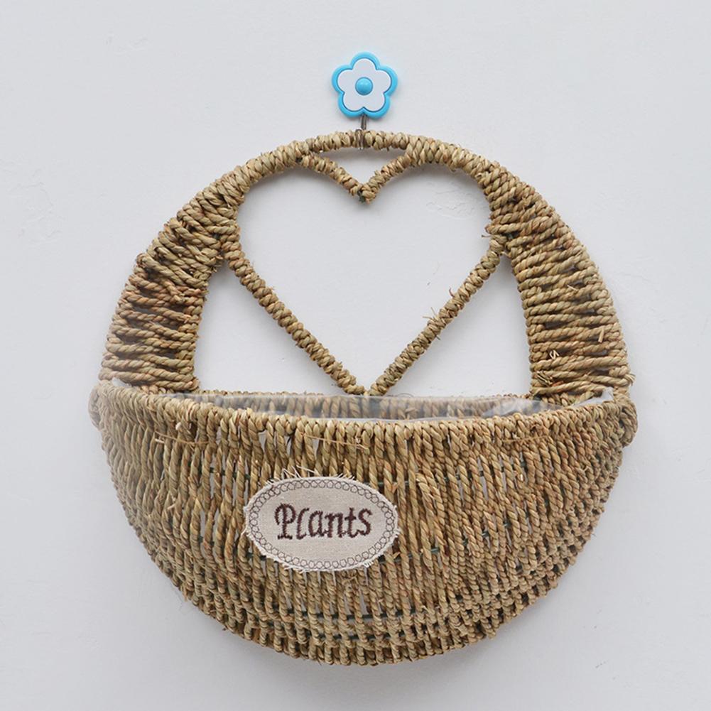 Heart Hand Braided Plant Flower Hanging Basket Storage Organizer Garden Decor Heart Sturdy Wall Hanging Flower Basket