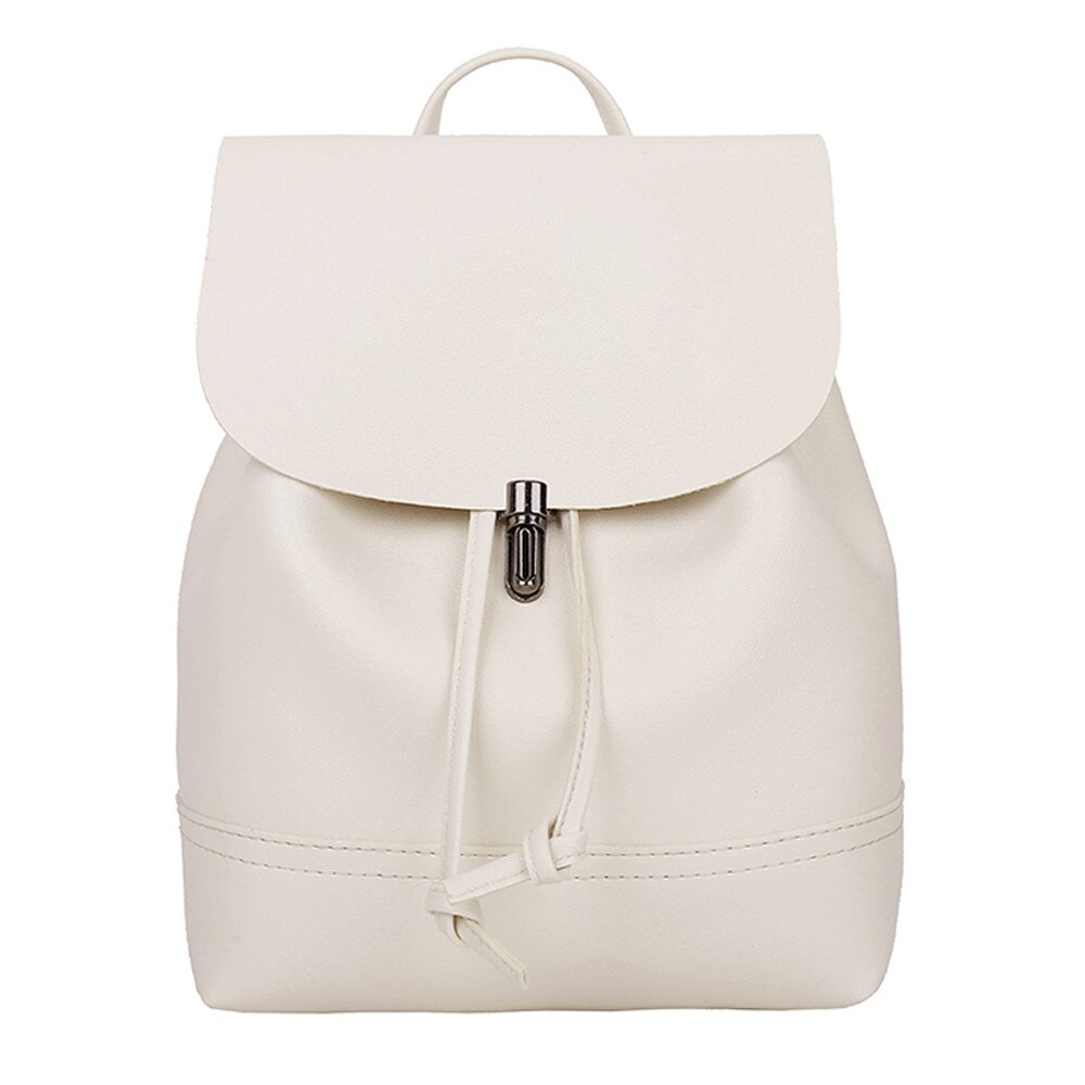 Women backpack Vintage Pure Color Leather School Bag Backpack Satchel backpack women Shoulder Bag bolsa: Beige 