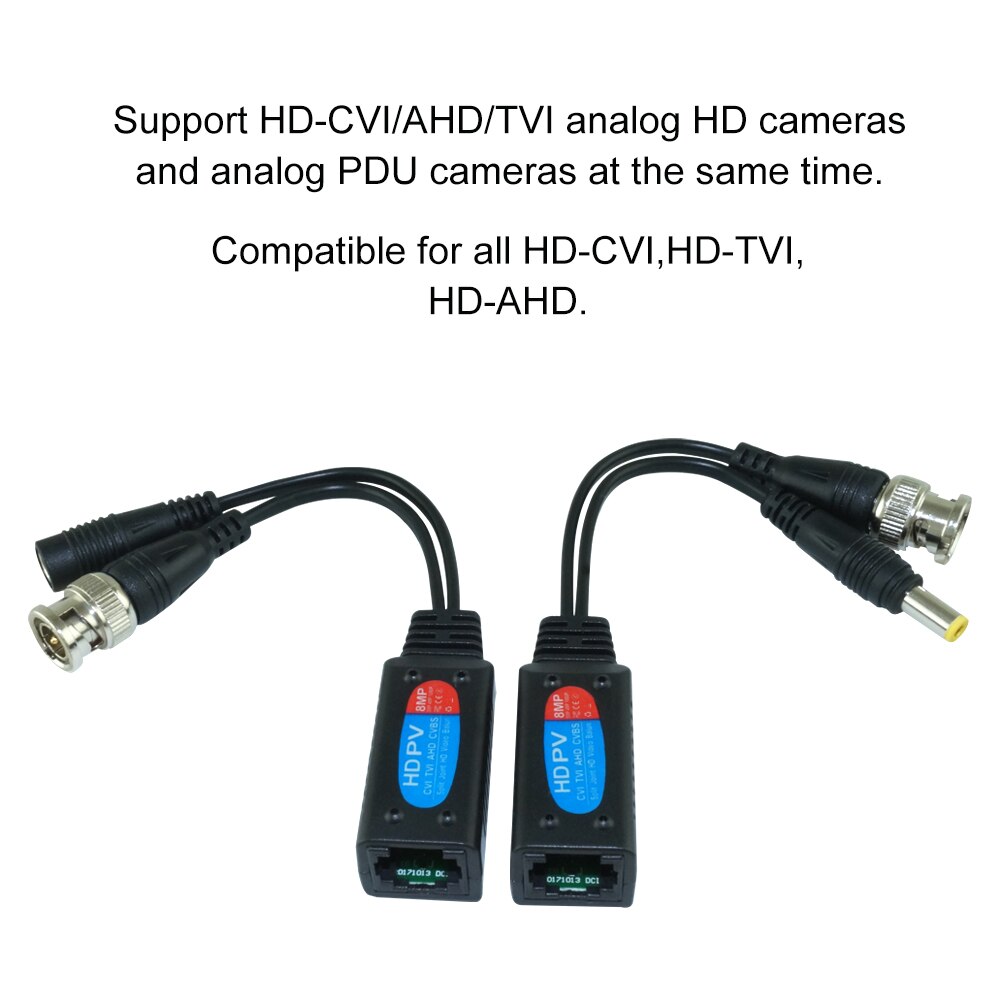 Adaptateur BNC à RJ45 avec caméra de sécurité Passive Video BNC à RJ45 avec  connecteur mâle Full HD 1080P-8MP à mise à niveau de puissance