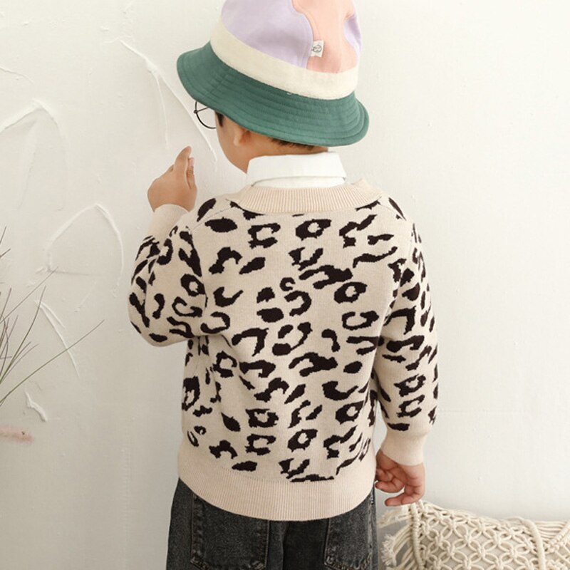 Efterår baby pige drenge sweater cardigan leopard print strikket børns single breasted trøjer til børnetøj