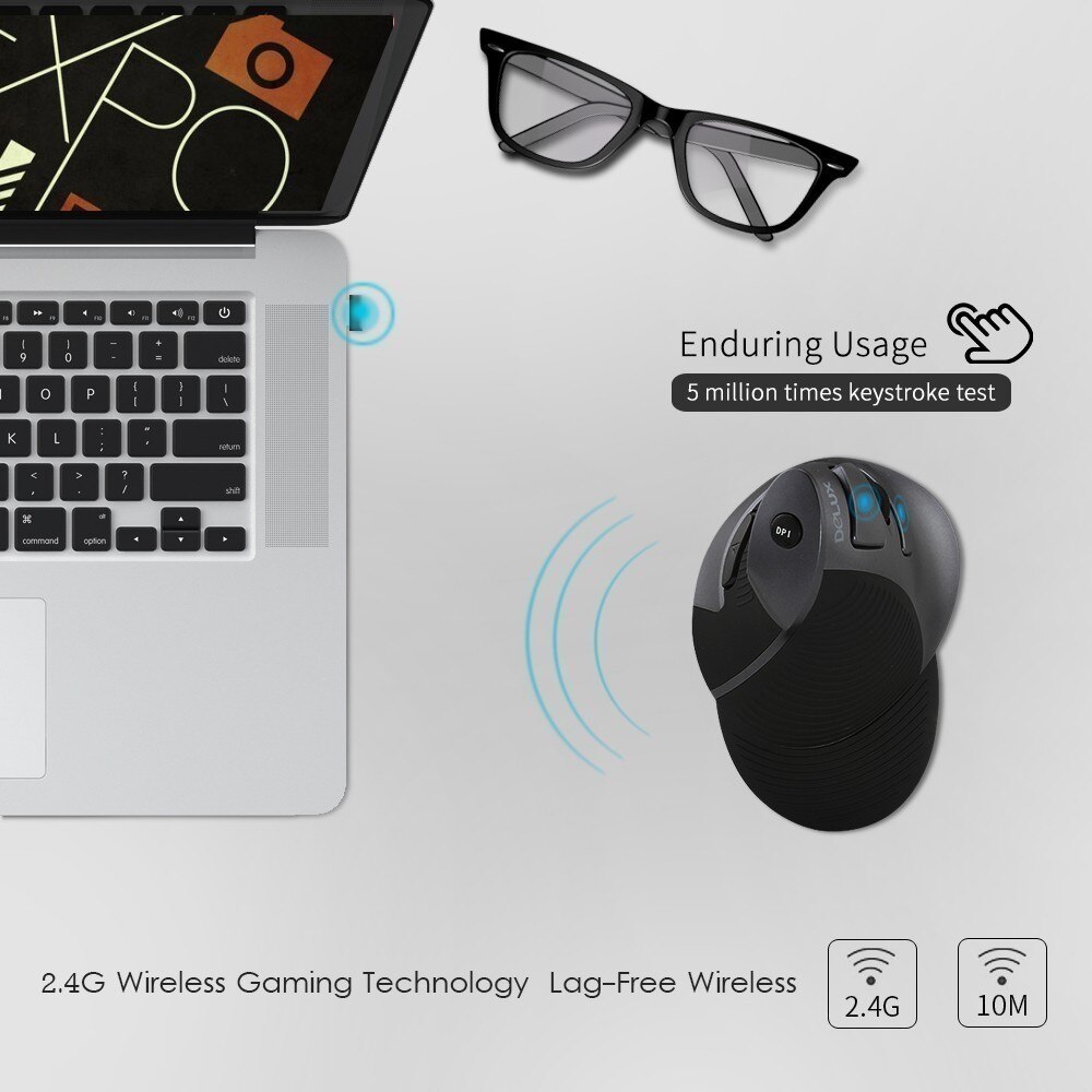Delux M618 Vertical Wireless Mouse Ergonomic Optical Gaming Mice 800-1200-1600DPI USB Computer Mouse With MousePad For Mac PC