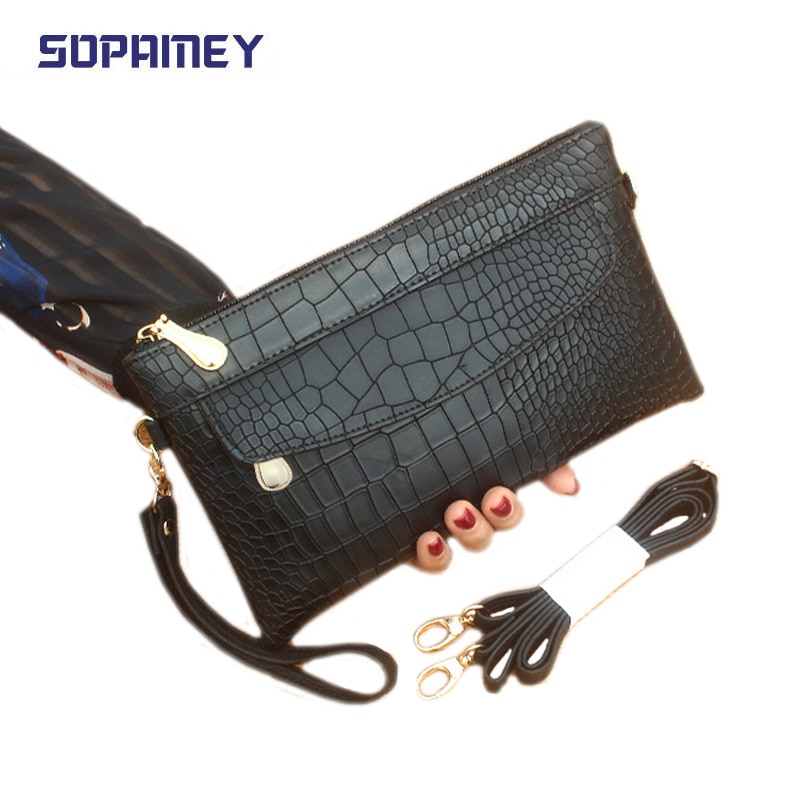 Women Clutches Casual Female Clutch Bag Black Crocodile Pattern Women Messenger Shoulder Bags Mini Cross Body Bags