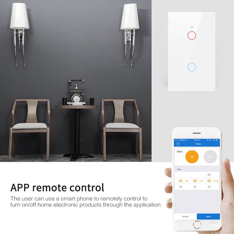 1/2/3 -fach tuya wlan-smart-touch-schalter für hausbeleuchtung, wandtaster, 120*72mm stück, kompatibel mit alexa und google home assistant, us-standard