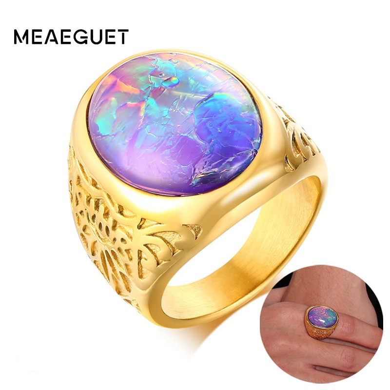 Håndlavet mænds ring multi fire etiopisk opal ring naturlig etiopisk opal ring i guld farve oktober birthstone