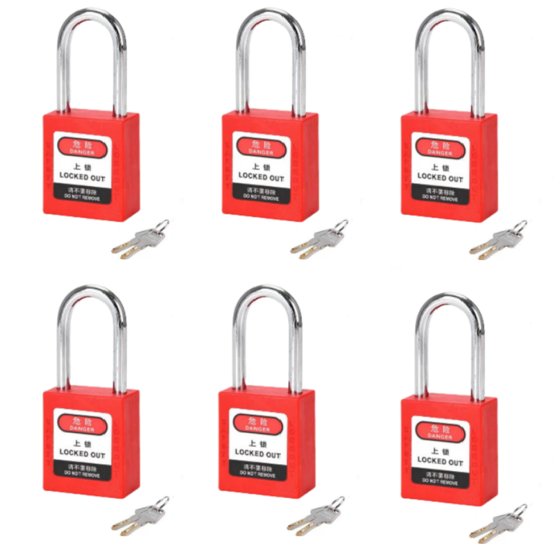 6 stuks lockout/tagout veiligheidssloten set, -6 rode sloten met verschillende sleutels, gelijksluitend, stofbestendig, osha-conform.: Goud