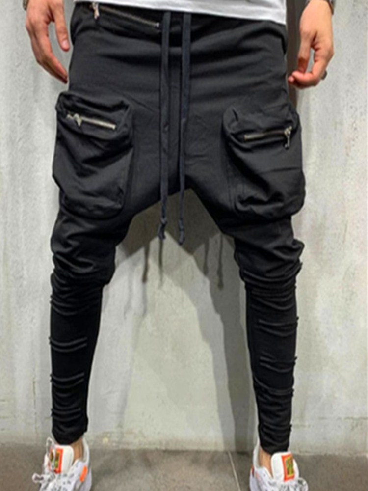 Men Cotton Multi Pocket zipper Casual Cargo Pants Jogging Party Pants