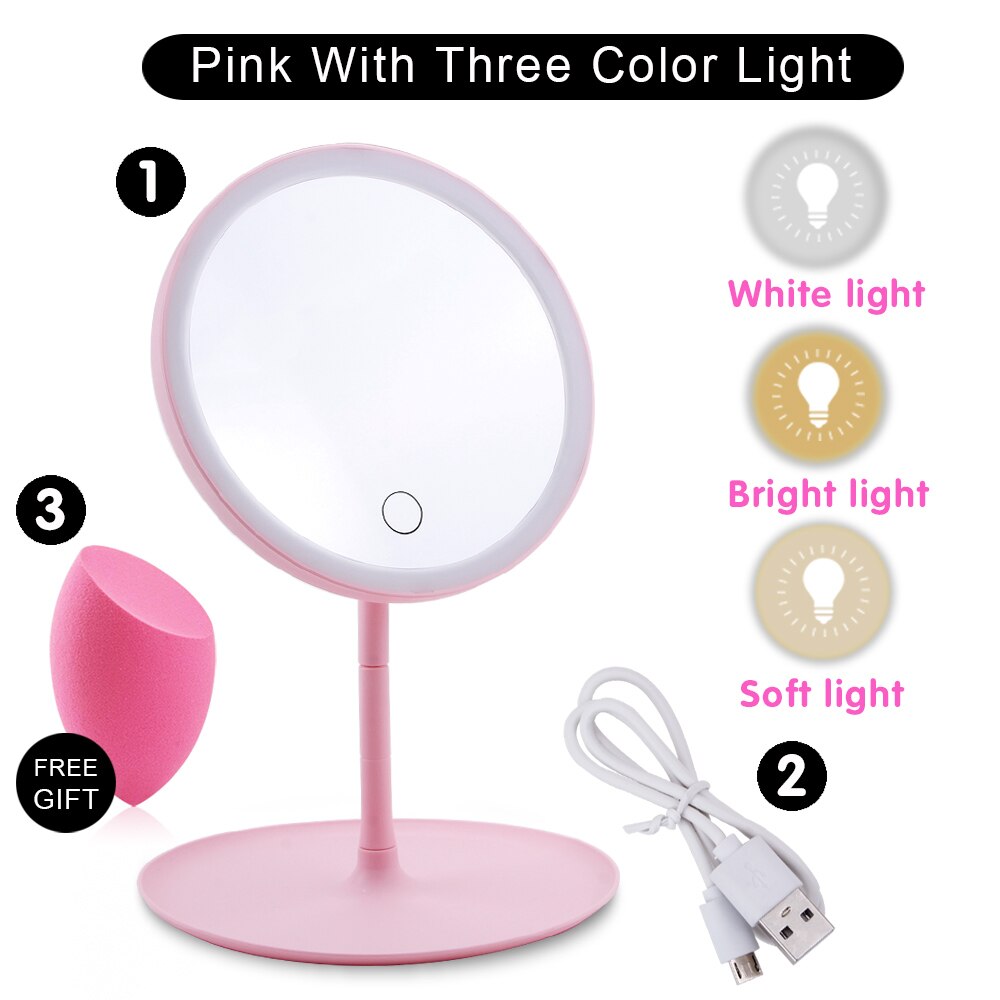 Makeup Light Mirrors With LED Light Natural White Daylight Vanity Mirror Flexible Adjustable USB Cosmetics Mirror Makeup Tool: Pink Three light