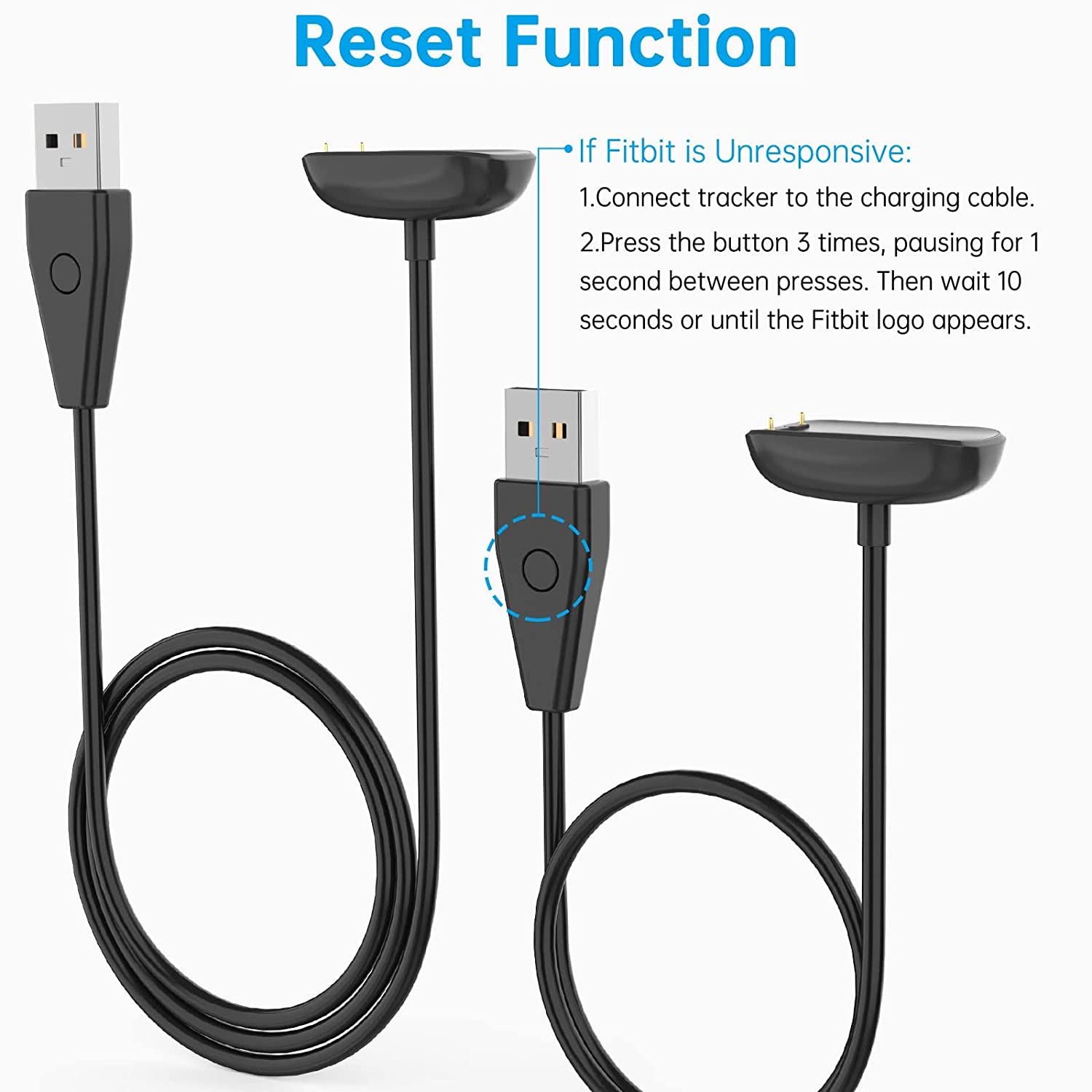 2-Pack Charger Cable Voor Fitbit Luxe & Charge 5, verbeterde Sterke Magnetische Oplaadkabel Met Reset Knop Vervanging