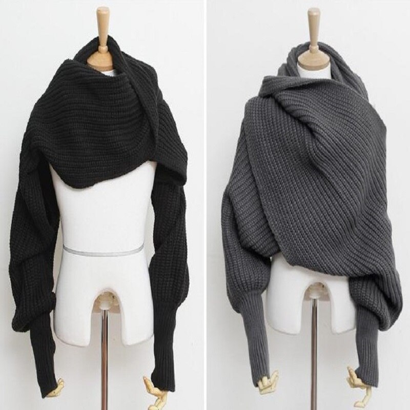 Herfst Sjaal Deken Vrouwen Effen Kleur Gebreide Trui Tops Sjaal Met Mouwen Wrap Winter Warme Sjaal Sjaals