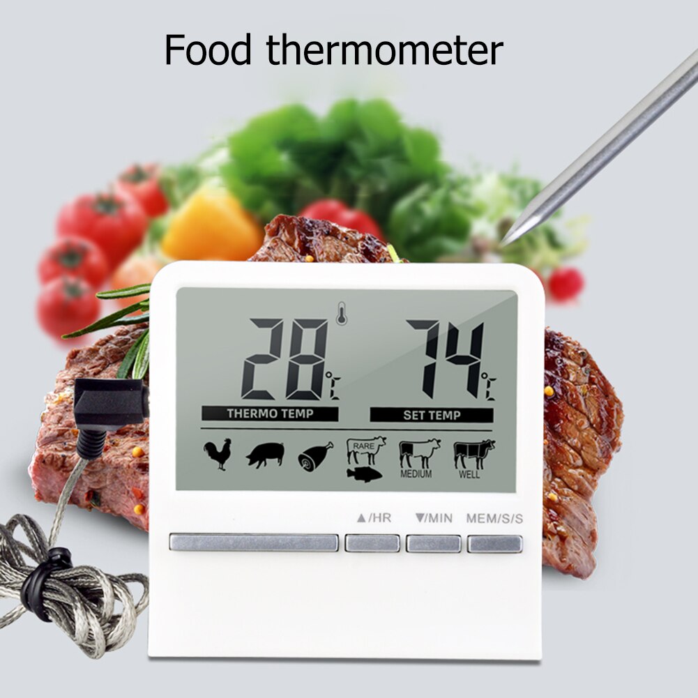 Electronic Kitchen LCD Digital Food Thermometer BBQ Meat Probe Temperature Wireless Alarm Timer Instant Read Alert Barbecue Cook