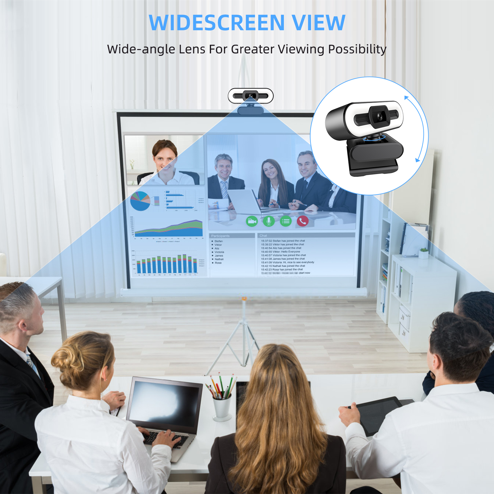 1080P Webcam Web Camera Built in Adjustable Ring Light Fixed Focus Optical Lens Microphone USB Computer Camera Plug and Play