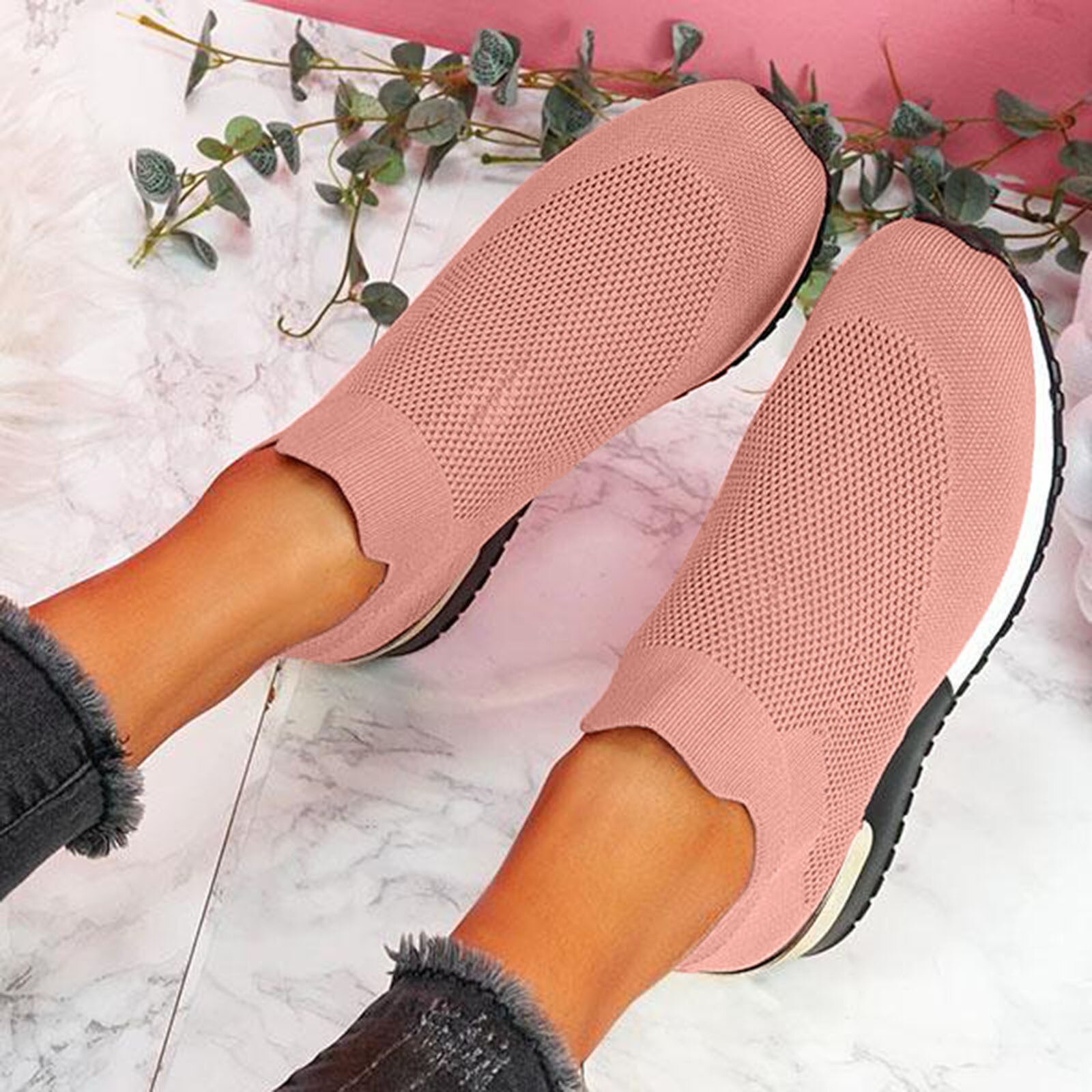 Vrouwen Mesh Schoenen Flats Outdoor Sneakers Lente Effen Kleur Sport Schoenen Runing Ademende Schoenen Sneakers Flats