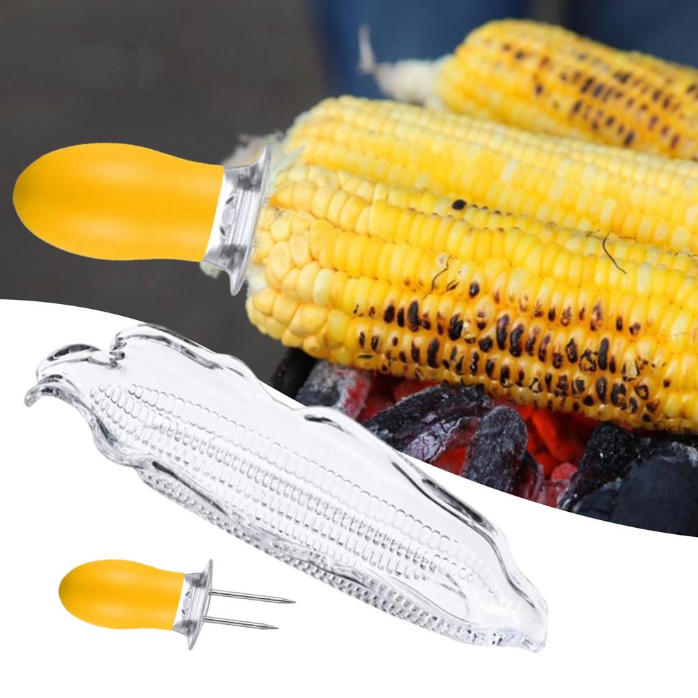 Bandeja de plástico transparente para barbacoa, utensilio familiar con aguja de maíz, para