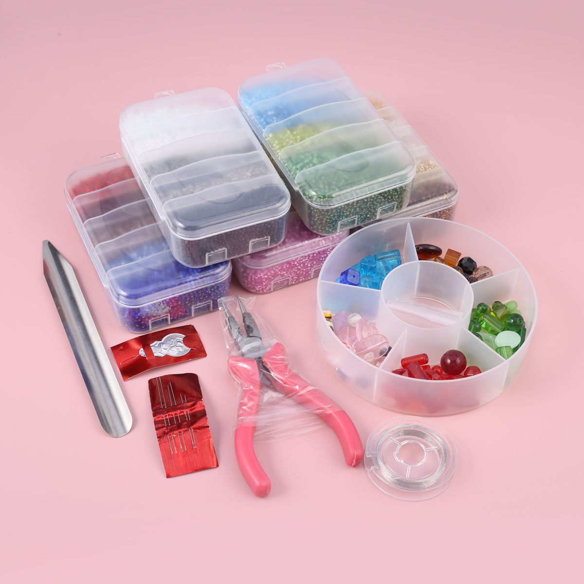 Traje de joyería artesanal hecho a mano, caja de cuentas pequeña de colores mezclados, apto para mujeres y hombres, accesorios de artesanía al por mayor, 2023
