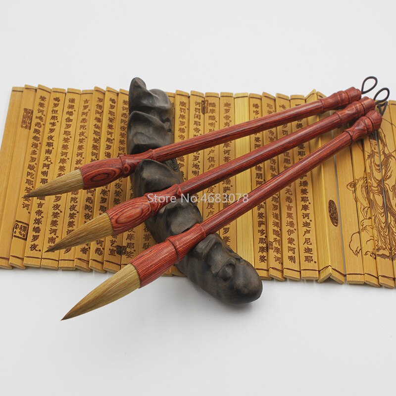 3 piezas de pelo de comadreja pura escritura china pluma de caligrafía conjunto de pinceles de escritura Regular medio bursh para arte dibujo pintura suministros