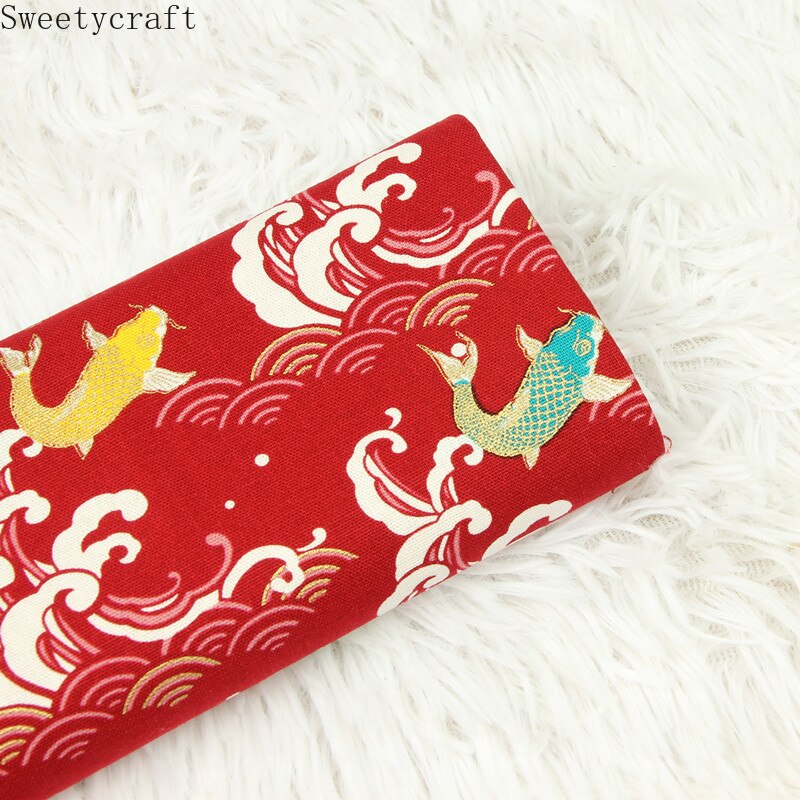 110x45cm Thick cotton fabric by Yard Waves Fish prints Cloth DIY Handmade Sewing Bag Patchwork Material Accessories Home Textile