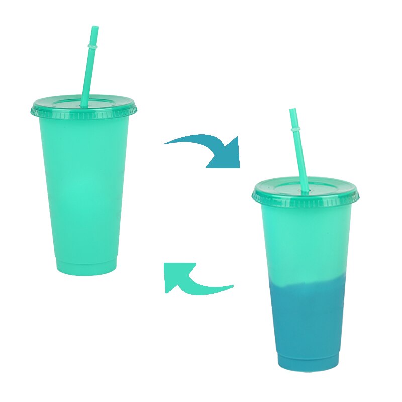 Large 710ml Straw Tumblers Cold Drinks Color Changing Cup With Lid Coffee Mug Plastic Tumbler Summer Super Cool Portable Cups: GREEN 1PC