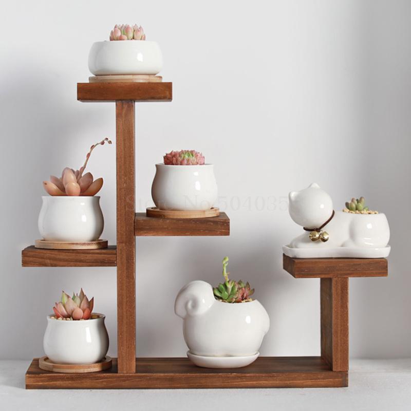 Solid wood desktop flower stand indoor multi-layer small flower stand green flower frame decoration living room window pot rack: VIP 3