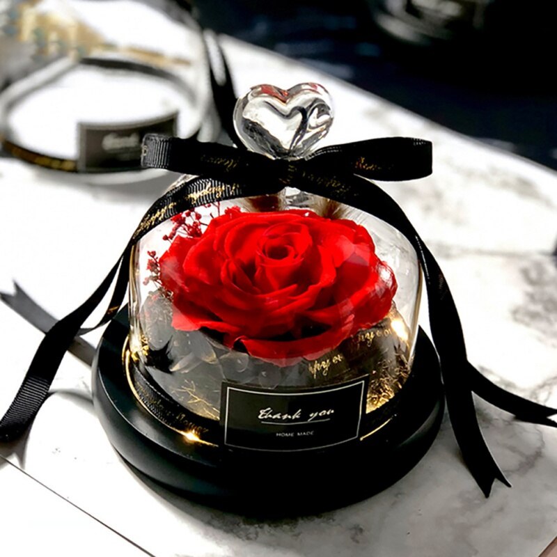 1 pc Preserved Flower Eternal Rose With Glass Cover Beauty Romantic Rose Valentines Christmas