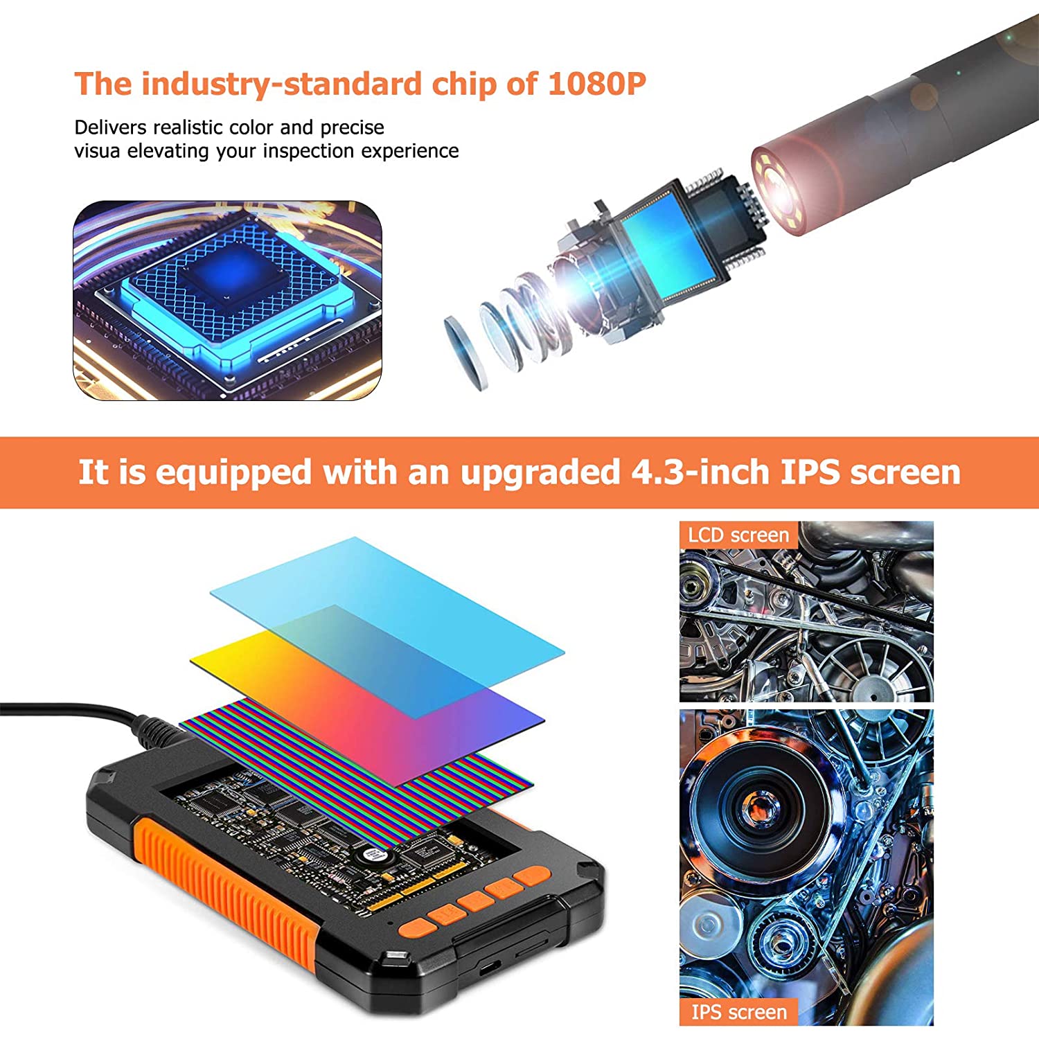 P40 8Mm Enkele Dual Lens Industriële Endoscoop 1080P 4.3 &quot;Ips Lcd Digitale Inspectie Camera Met 8 Led voor Auto Riool Controle