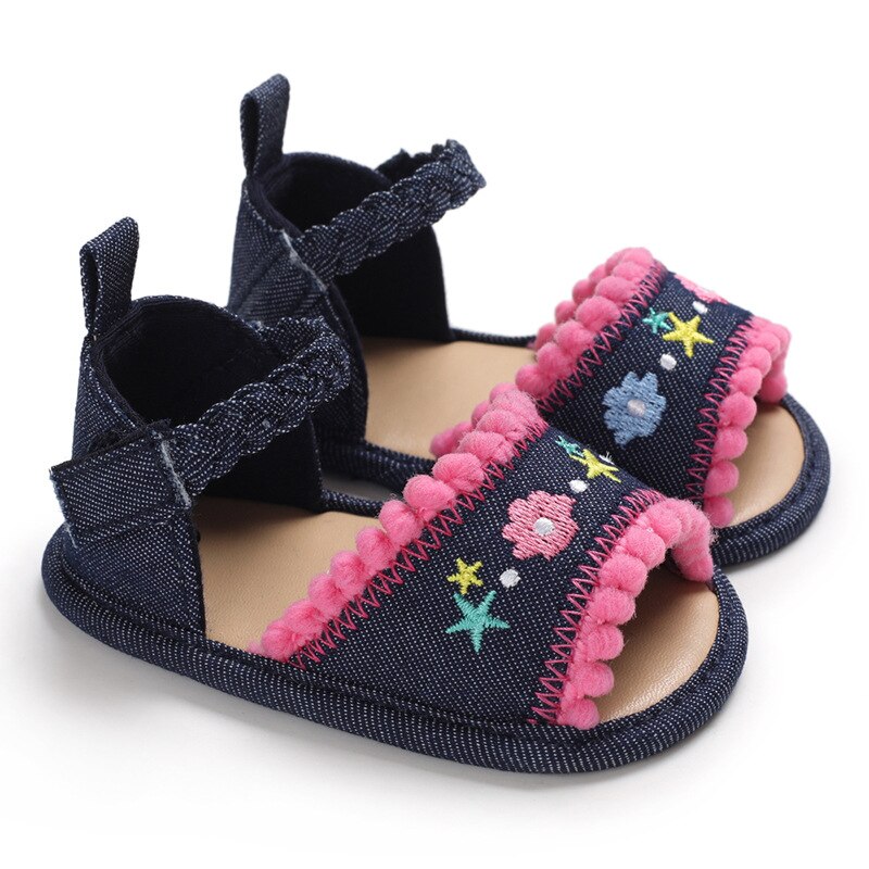 Newborn Infant Baby Girl Kids Sandal Shoes Soft Sole breathable baby shoe Crib Prewalker Toddler Anti-Slip Solid First Walkers: Dark blue / 7-12 Months