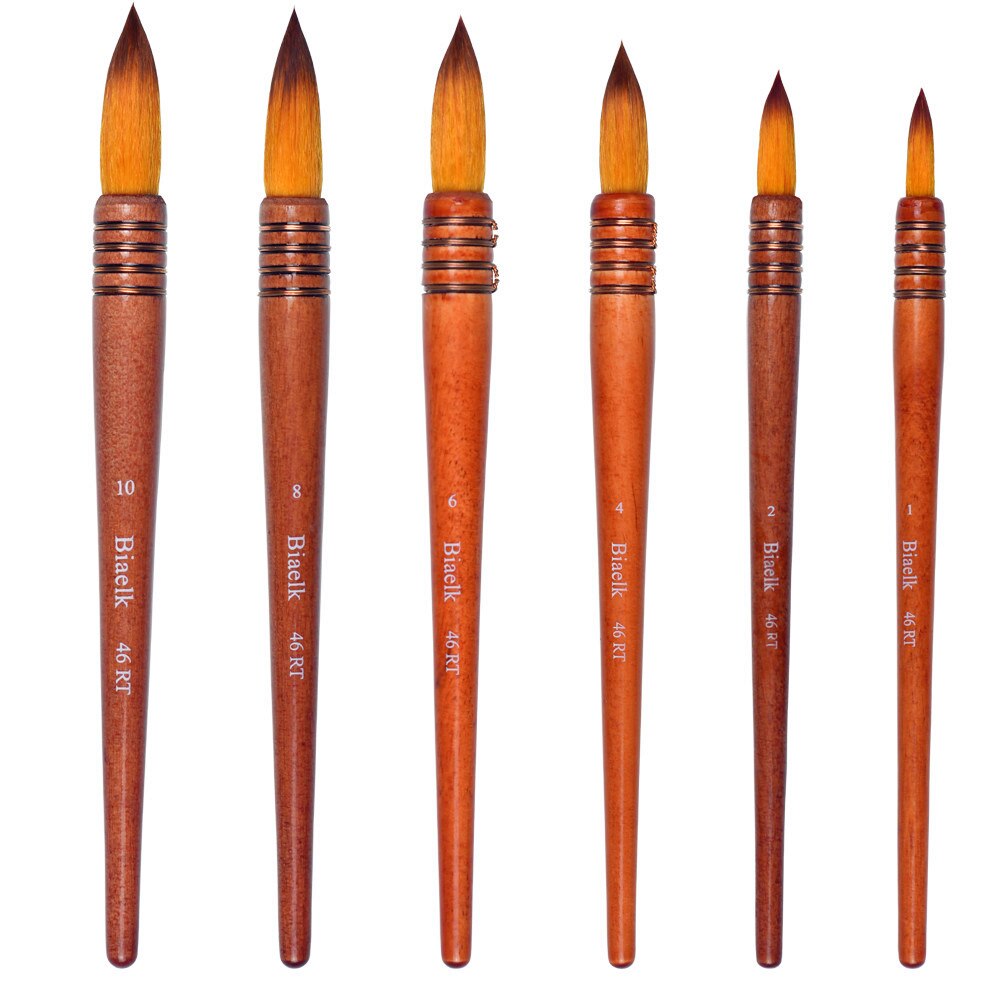 Taklon-mopa de pelo de para artista, 46RT pincel con mango de madera, acuarela, acrílico, suministros de pintura, 1 ud.