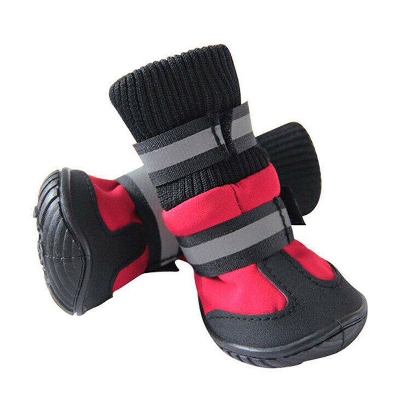 4 szt. Buty dla psa ochraniacze na stopy ochraniacze na łapy antypoślizgowe wodoodporne, odporne na deszcz zimowe buty ocieplane: Czerwony / L