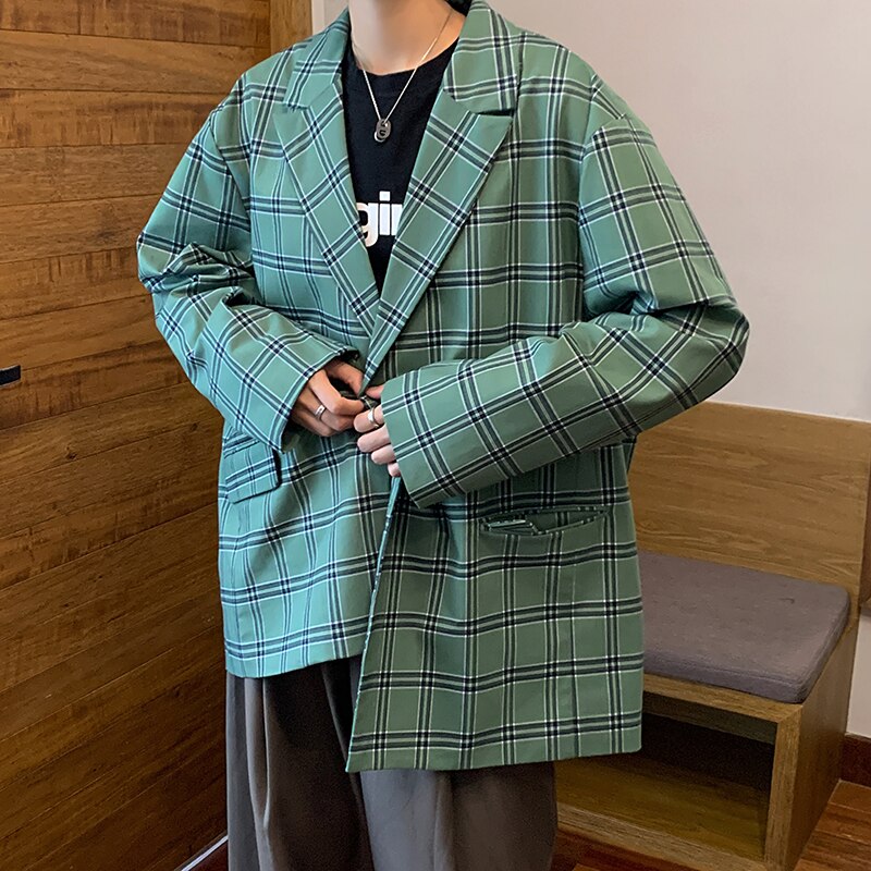 Mörk ikon grön rutig kostymjacka män preppy stil herrjacka