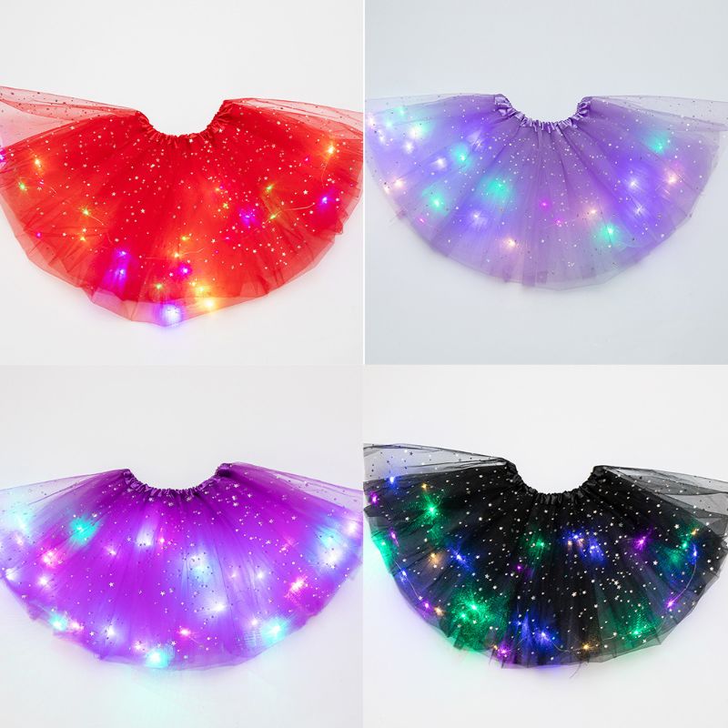 freundlicher Mädchen LED Licht hoch funkeln Stern Pailletten Ballett tanzen Tüll Ballettröckchen Felsen 3-12T K1KC