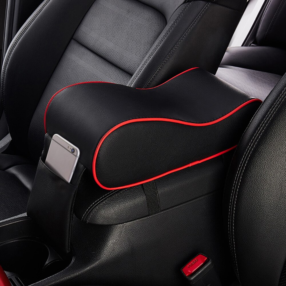 Læder bil armlæn pad universel auto armlæn bil midterkonsol armlæn sædeboks pad køretøj beskyttende bil styling: Sort rød