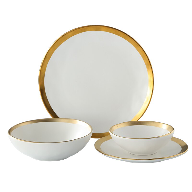 Europese platina keramiek westerse schaal matte gouden steakschaal schaal witte vintage fruitschaal