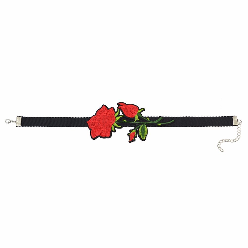 Boho Red Flower Thread Black Velvet Choker Necklaces For Charm Women Jewelry