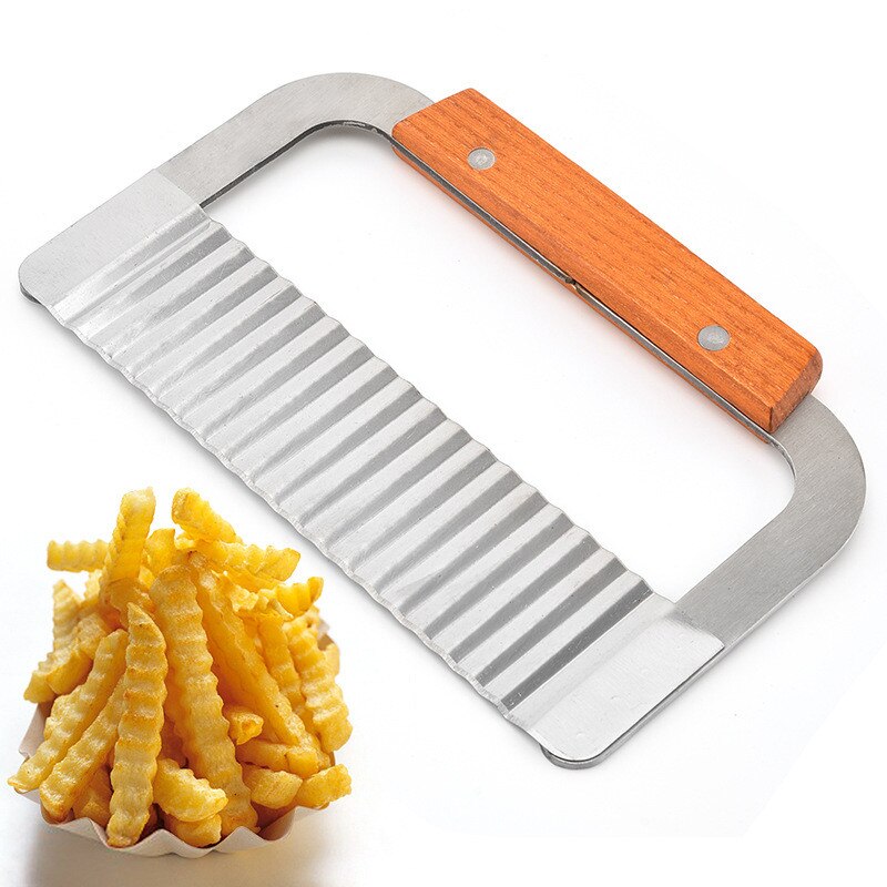 Ttlife Rvs Golvend Mes Aardappel Cutter Tool Keuken Speciale Gadget Met Houten Handvat Franse Fry Cutter