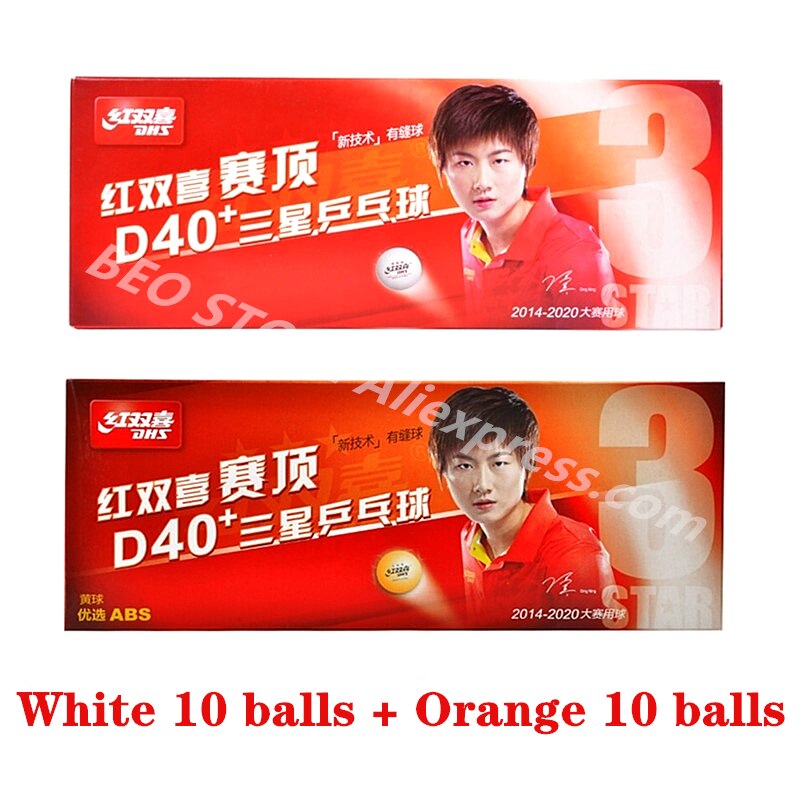 DHS 3 Star D40+ Table Tennis Ball 3-STAR Material ABS Seamed Poly Plastic Original DHS Ball 3 Star Ping Pong Balls: White 10 Orange 10