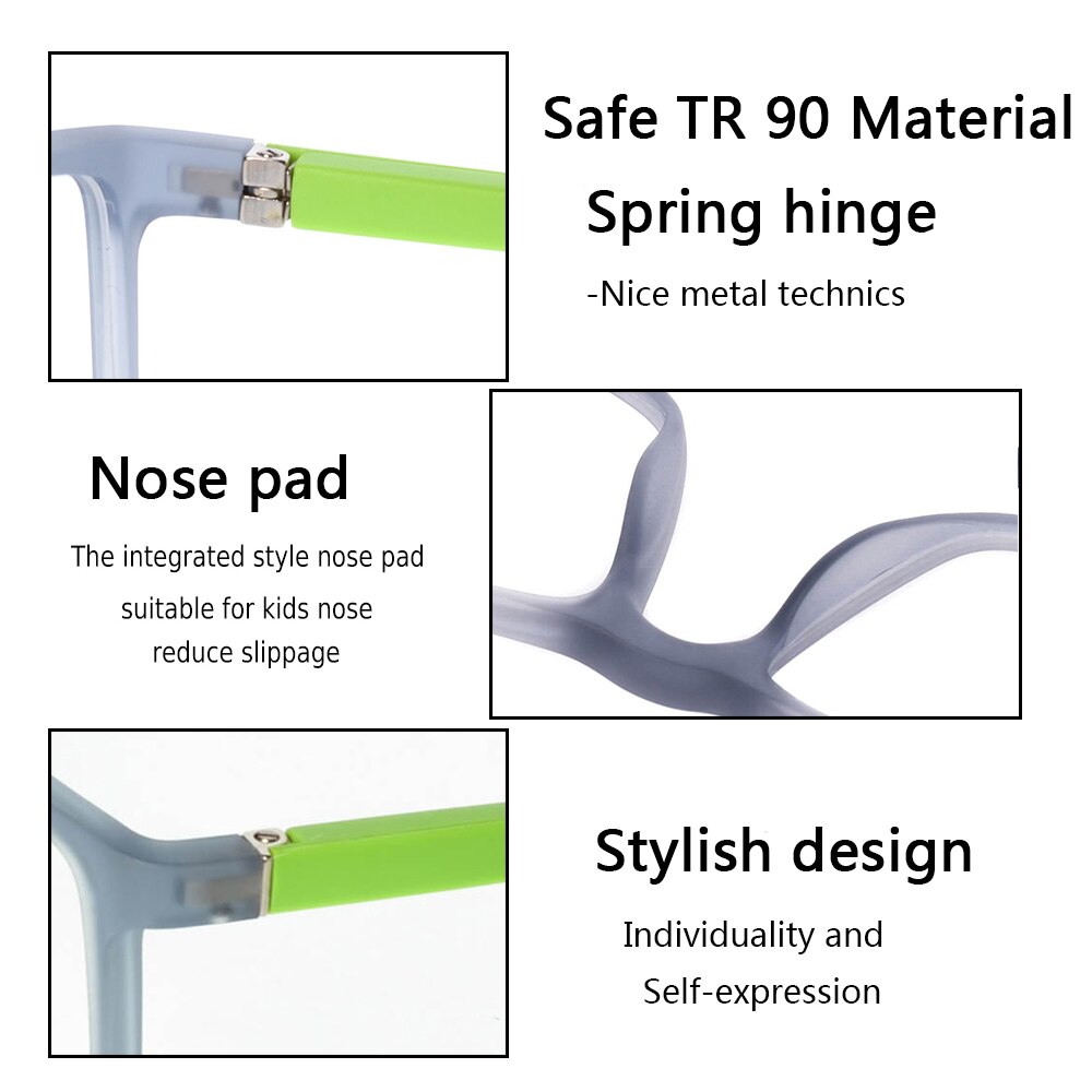 Kirka Kids Glasses TR90 Flexible Eyeglass Frames Children Optical Frame Kids Grey Children Glasses For 6-10 Years Old