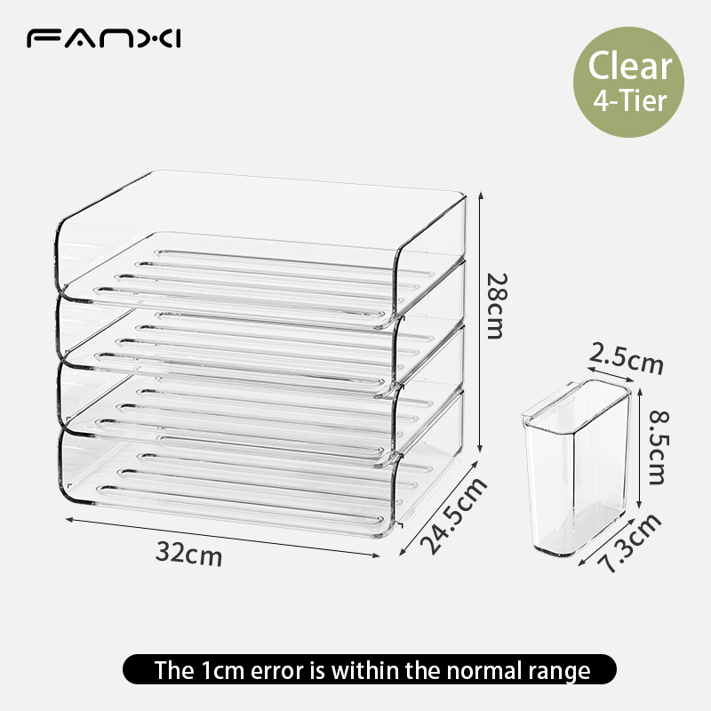 Desk Organizer with 2 Vertical File Holder, 4 Tier Stackable Paper Letter Tray File Organizer with Pen Holder,Desk Organizer: Yellow