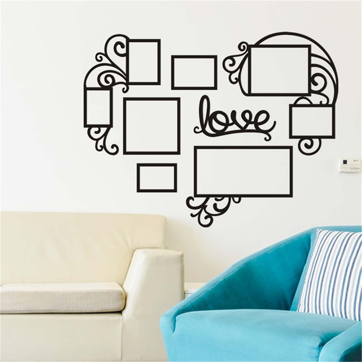 3D Acrylic DIY Picture Wall Stickers 10 Piece Love Photo Frame Set Collage Satin Black Gallery Wall Decals Poster Home Decorativ