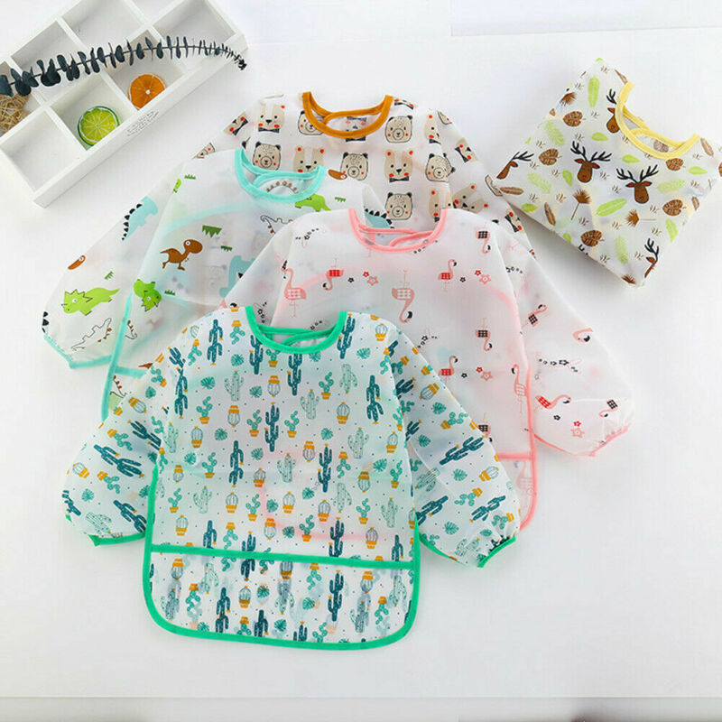 Tablier à manches longues imperméable | Mignon bébé enfant en bas âge, tablier à bavette dessin animé vêtements d'alimentation à bavettes
