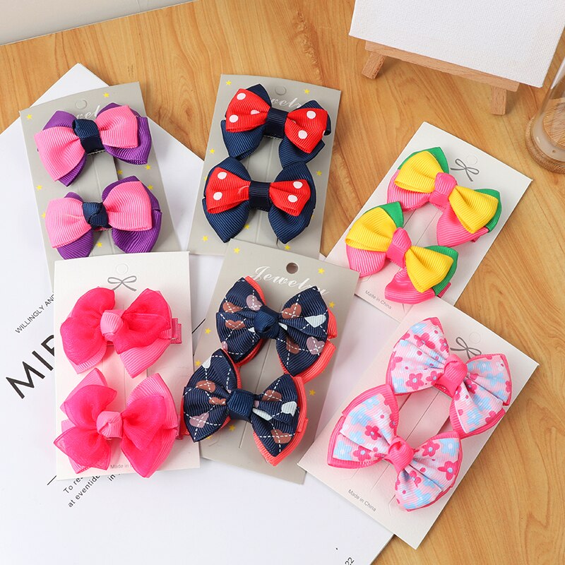 Lot 2 Bandeaux Nœud + 8 Épingles à Cheveux Tissu - Accessoires Doux Rouge Et Bleu Pour Fille